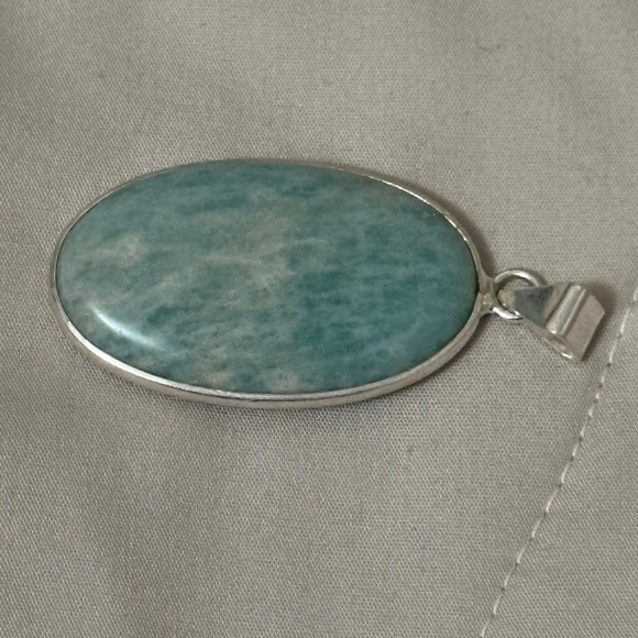 925 Sterling Silver Plated Larimar Pendant Large Oval Genuine Stone NWOT - Picture 6 of 12